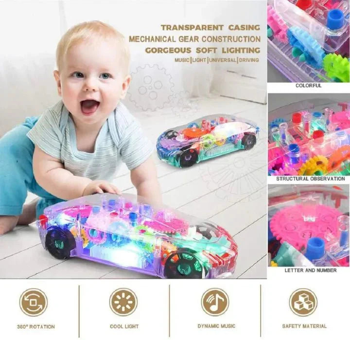 Transparent Electric Toy Car with Lights, Music & Universal Gear