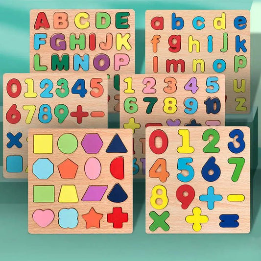 Early Educational wooden Colorful 3D Numbers Shapes and Alphabets
