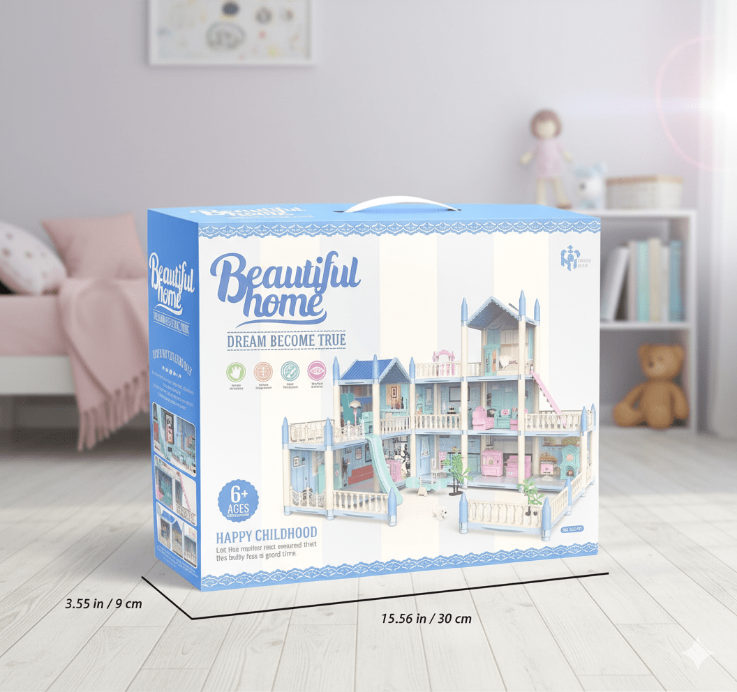 DIY Doll House Villa Set For Kids - Blue
