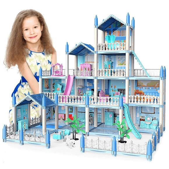 DIY Doll House Villa Set For Kids - Blue