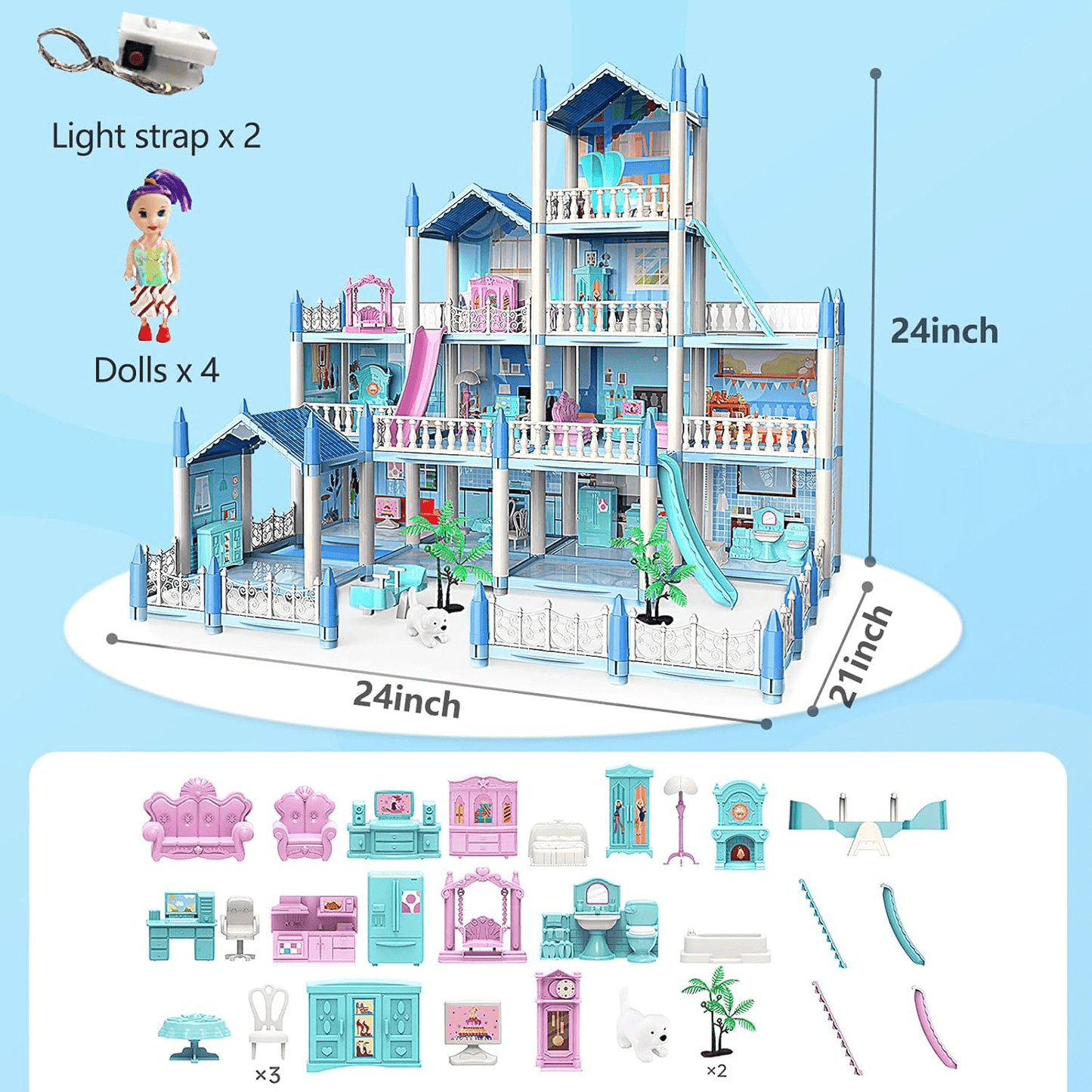 DIY Doll House Villa Set For Kids - Blue